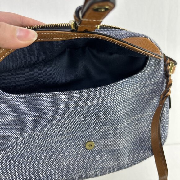 Fossil Purse Crossbody Leather & Denim Soft Navy/Tan with Braded Fringe Small - Picture 8 of 8